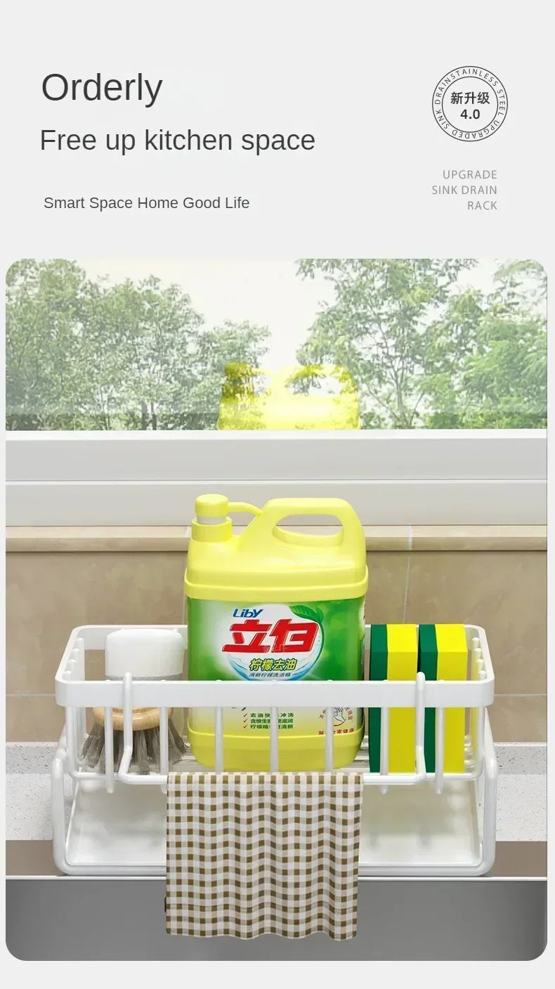 Multifunctional Sponge Rack Drainer Kitchen Shelf Sink Rag Dishwashing Detergent Dishcloth Organiser  kitchen organizer storage