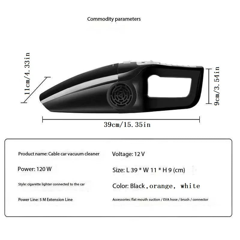 Wired handheld car vacuum cleaner, high suction portable car vacuum cleaner, suitable for light cleaning in cars/offices/homes