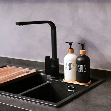 Distributeur de savon liquide 500 ml avec plateau en bambou - E-menage
