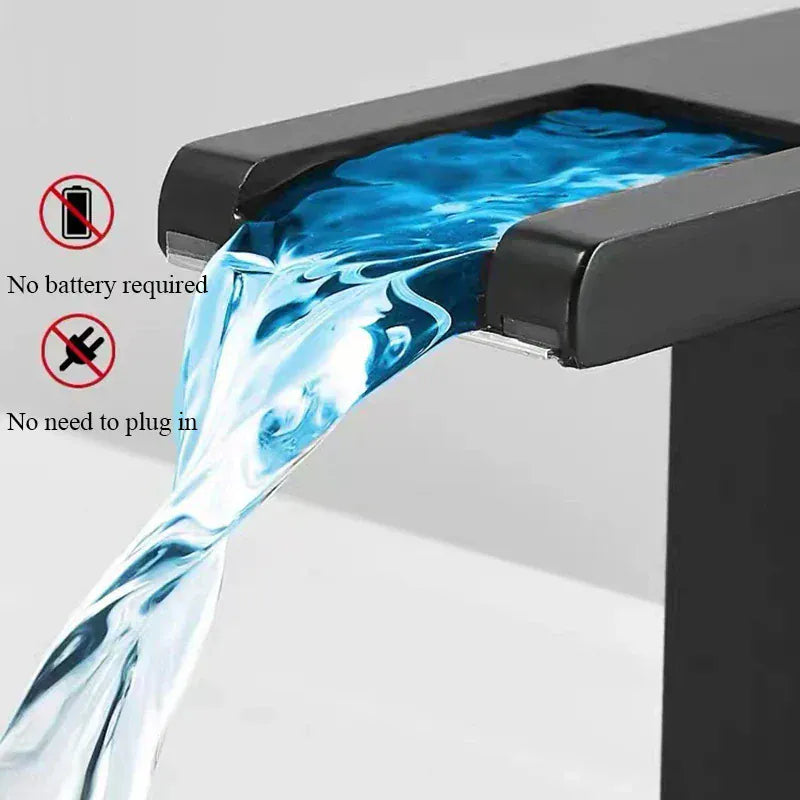 Luxury LED Black Basin Faucet Tall And Short Tap Bathroom Single Handle Cold and Hot Water Flow Produces Electricity