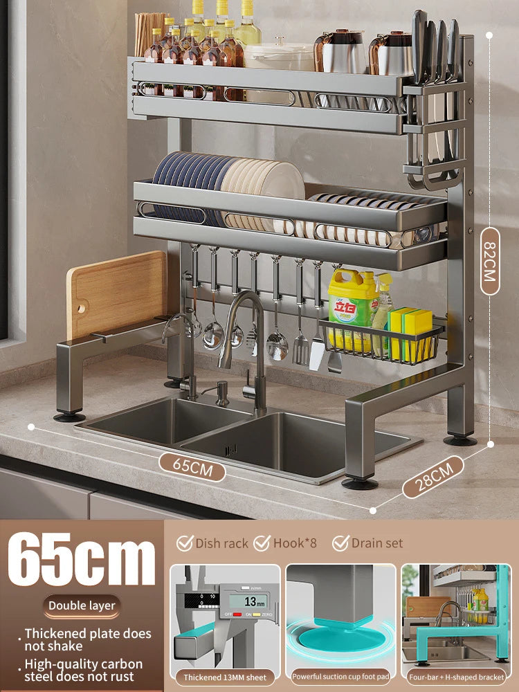 Kitchen Sink Dishwashing Double Layers Tablewares Storage Shelf Multi-functional Dish Drainer Countertop Organizer Accessories