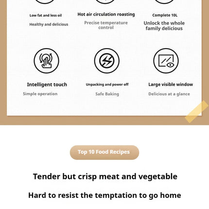 Four à air chaud 1350 W 12 L - Multifonctionnel, grande capacité, sans huile, sain, écran tactile numérique, usage domestique, facile à nettoyer