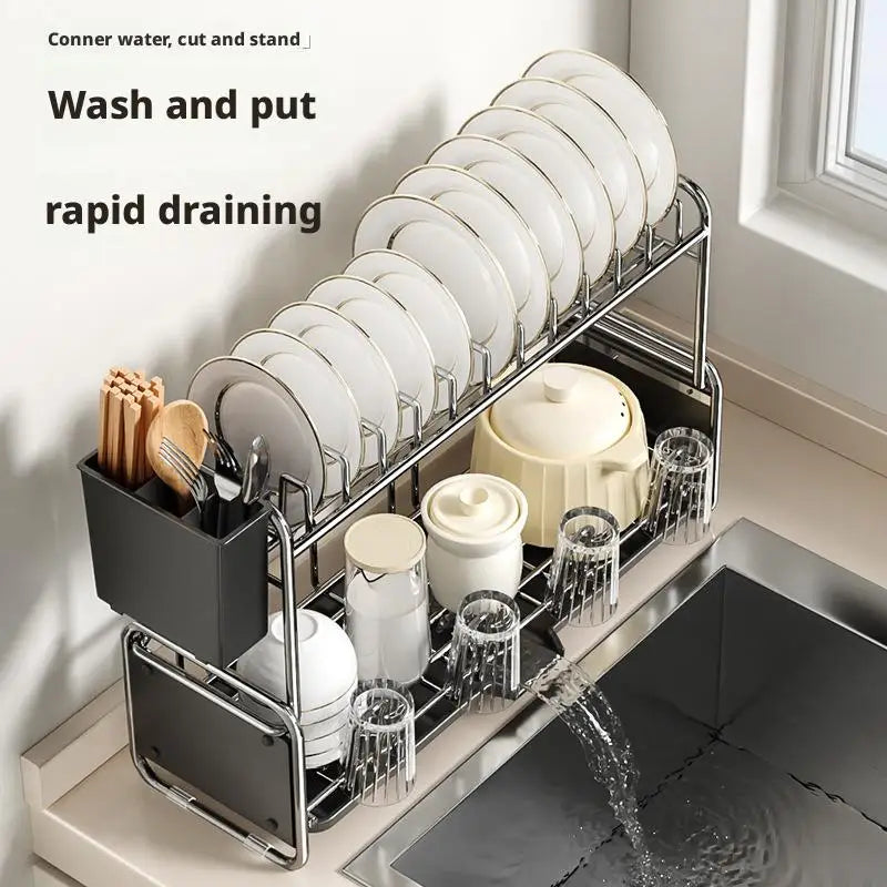 Dish Drying Rack Chopstick Stand Kitchen Bowl Dishes Draining Basket Narrow Cup Holder Over Sink Drainer Draining Shelf Rack