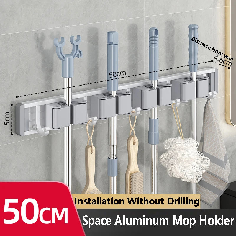 Broom Holder Wall Mounted Mop and Broom Hanger Holder Garage Storage Rack for Home, kitchen, Garden, Tools, Garage