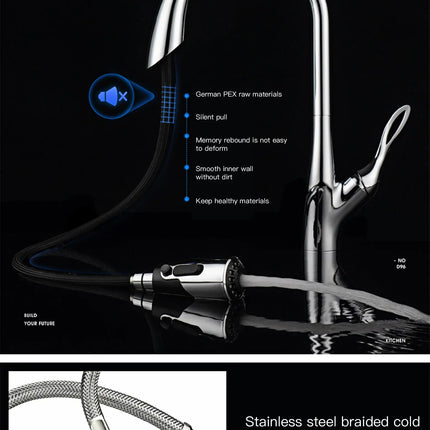 Robinet de cuisine moderne et luxueux AITANA en laiton doré, à douchette extractible et poignée unique pour eau chaude et froide, 3 fonctions.