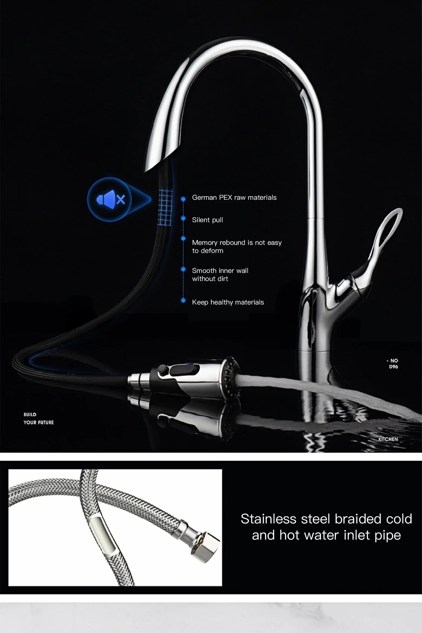 AITANA Modern Luxury Golden Brass Kitchen Faucet Pull-Out Design Single Handle for Hot And Cold Water 3 Functions Sink Faucet