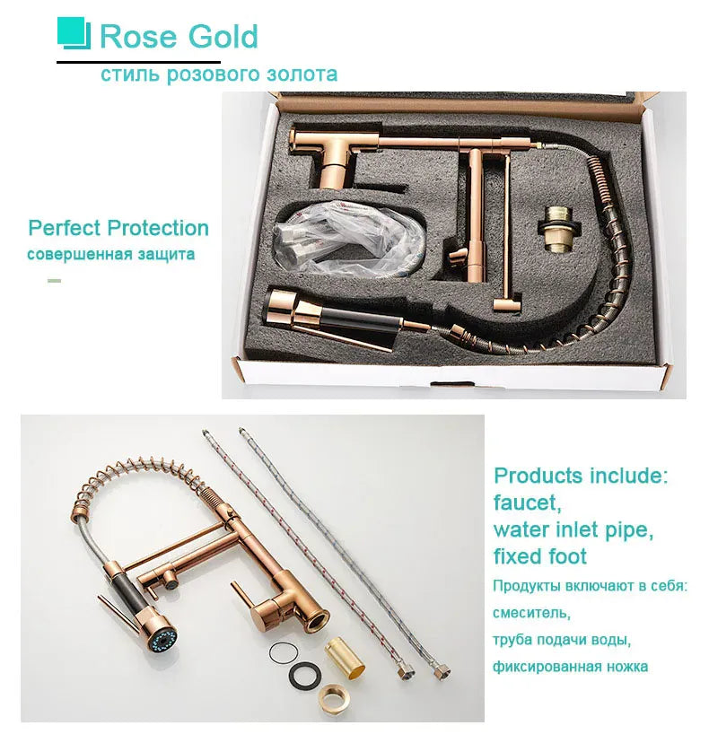 GEGVE Kitchen Faucets Removable taps Brush Brass faucet Water hydrant robinet for kitchen accessories Pull Out Spout Hot Cold