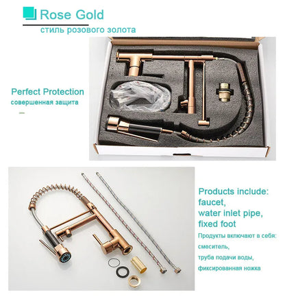 GEGVE Kitchen Faucets Removable taps Brush Brass faucet Water hydrant robinet for kitchen accessories Pull Out Spout Hot Cold