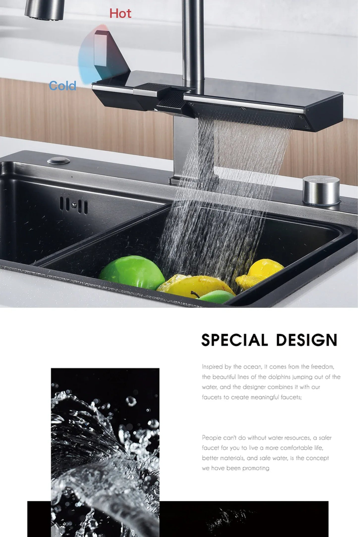 AITANA Luxury Chrome Brass Kitchen Faucet with Digital Display Design, Hot and Cold Water Pull out 3-Function Sink Mixer