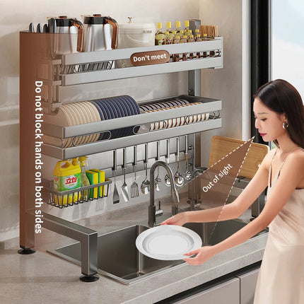 Égouttoir à vaisselle double couche pour évier de cuisine, étagère de rangement pour vaisselle, égouttoir multifonctionnel, accessoires de rangement pour plan de travail