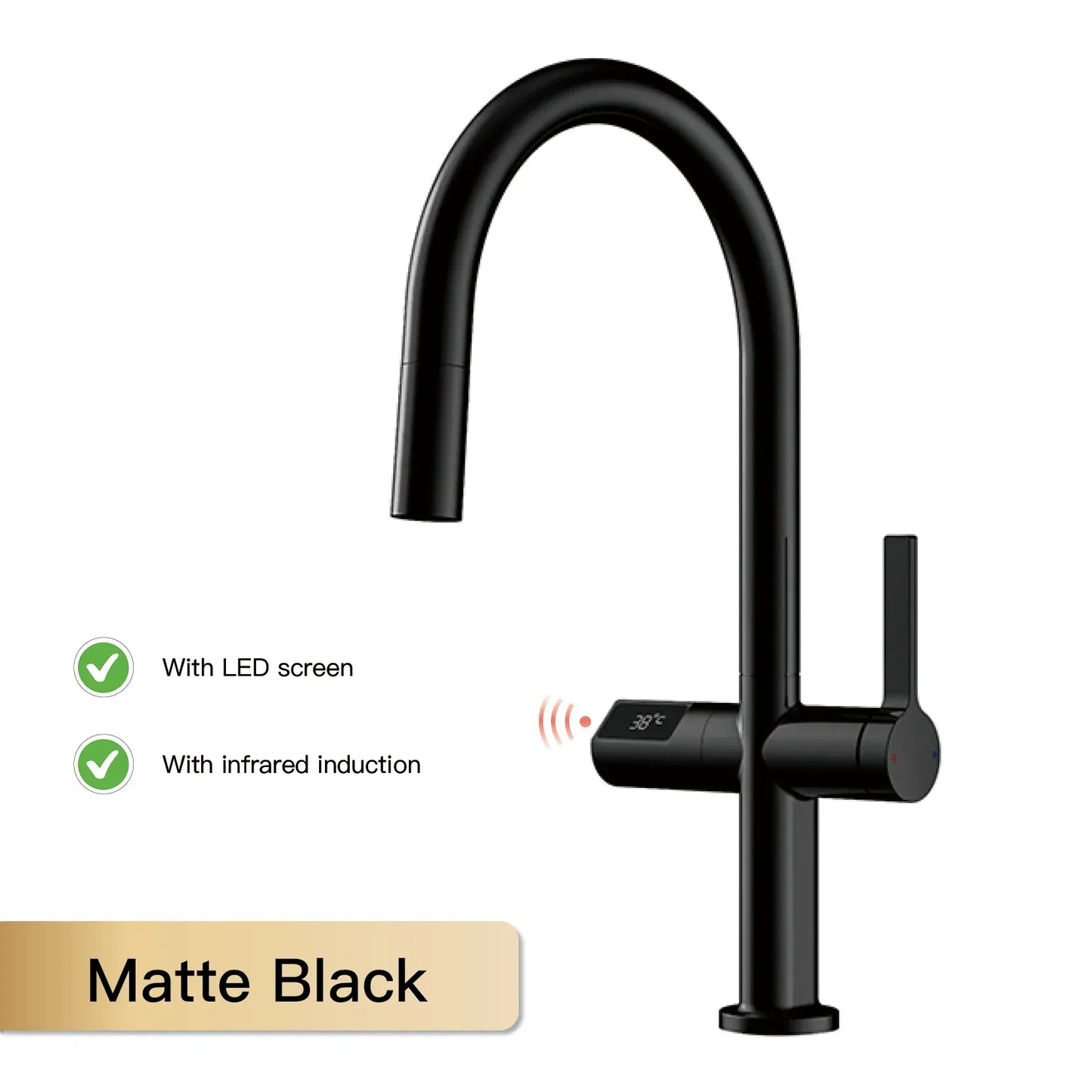 Luxury brass gun gray kitchen faucet LED digital sensing design single handle hot & cold water pull-out type 2-function sink Tap