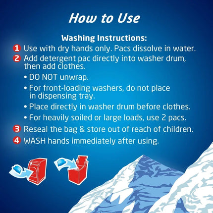 4-in-1 Laundry Detergent Pacs Mountain Breeze 70 Loads High Efficiency Stain Lifting Brightening Compact Easy Clean Rinses Low