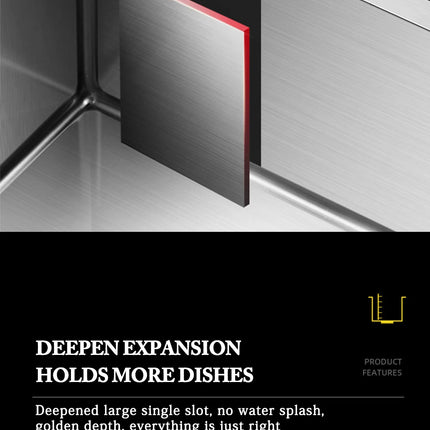 Évier de cuisine rectangulaire DQOK en acier inoxydable avec bac à vaisselle, panier d'égouttage et tuyau de vidange.