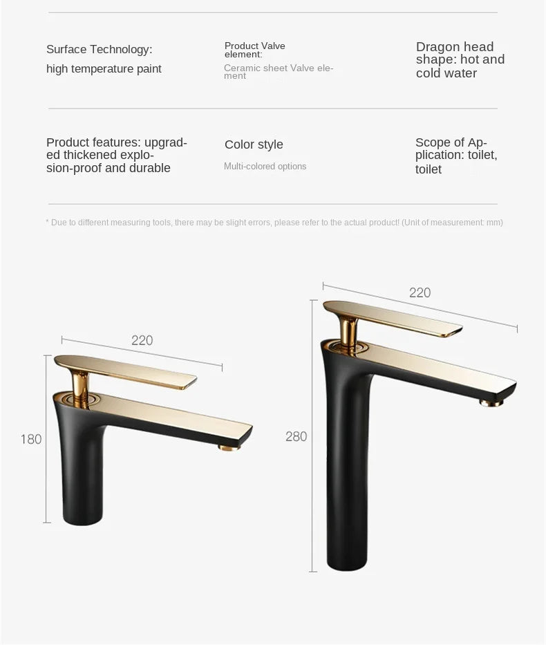 All Copper Black Gold Basin Faucet Sink Faucet Hot and Cold Faucet White Heightened Bathroom Faucet  Bathroom Faucet