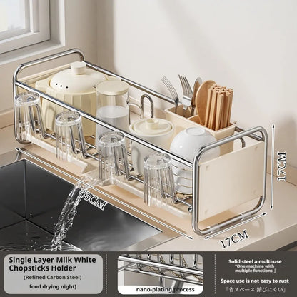 Dish Drying Rack Chopstick Stand Kitchen Bowl Dishes Draining Basket Narrow Cup Holder Over Sink Drainer Draining Shelf Rack