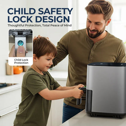 Friteuse à air chaud 5 L, four électrique sans huile avec commandes tactiles, panier antiadhésif et hublot, format familial