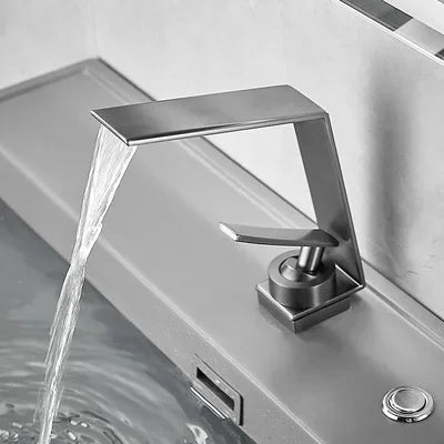 Washbasin Hot and Cold Faucet, Brass Minimalist Washbasin, Waterfall Style Bathroom, Household Washbasin Faucet