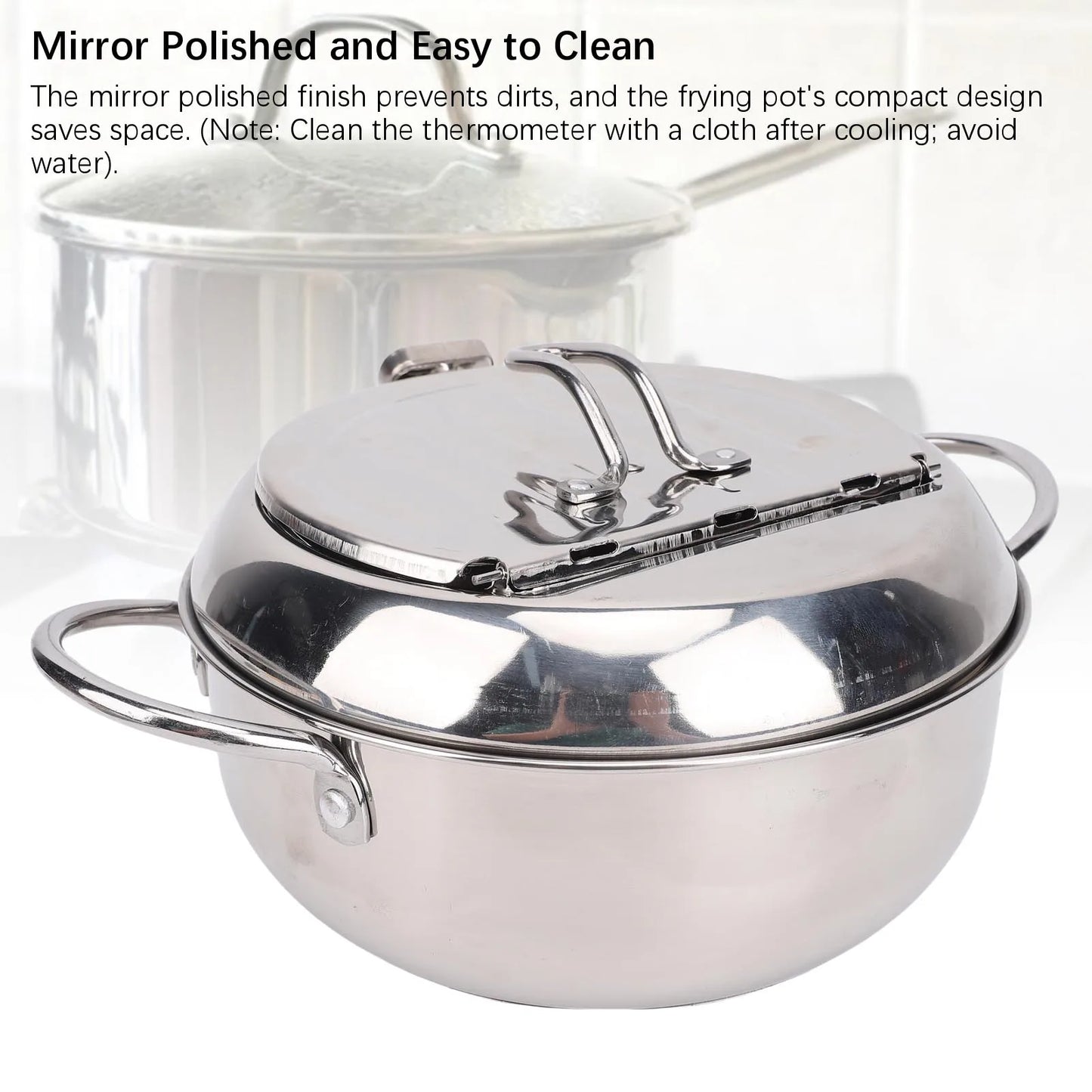 Deep Fryer Pot 201 Stainless Steel 2.2L Japanese Frying Pot with Oil Drain Temperature Control and Lid for Kitchen Stove