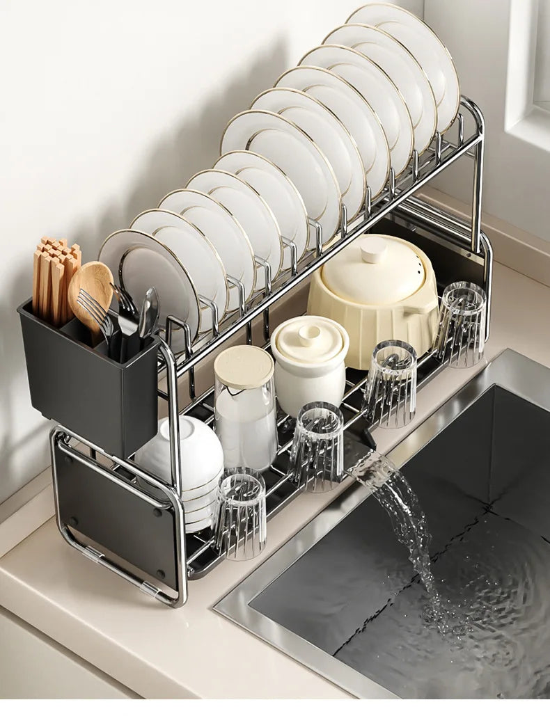 Dish Drying Rack Chopstick Stand Kitchen Bowl Dishes Draining Basket Narrow Cup Holder Over Sink Drainer Draining Shelf Rack
