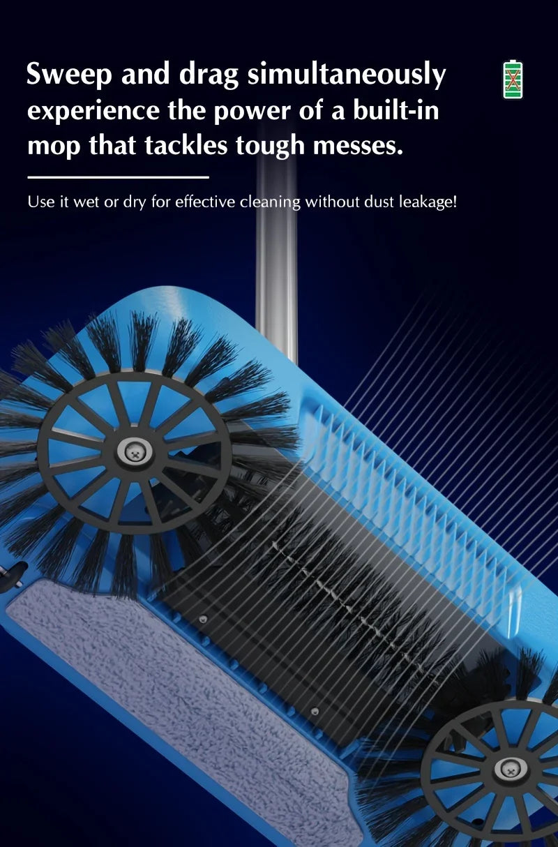 Hand Push Broom, Multifunctional Cleaning Tool Sweep Mop, Long Handle Push Broom with Auto Spiral Deep Clean System