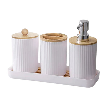 Distributeur de savon, brosse à dents, porte-coton-tige et plateau - E-menage