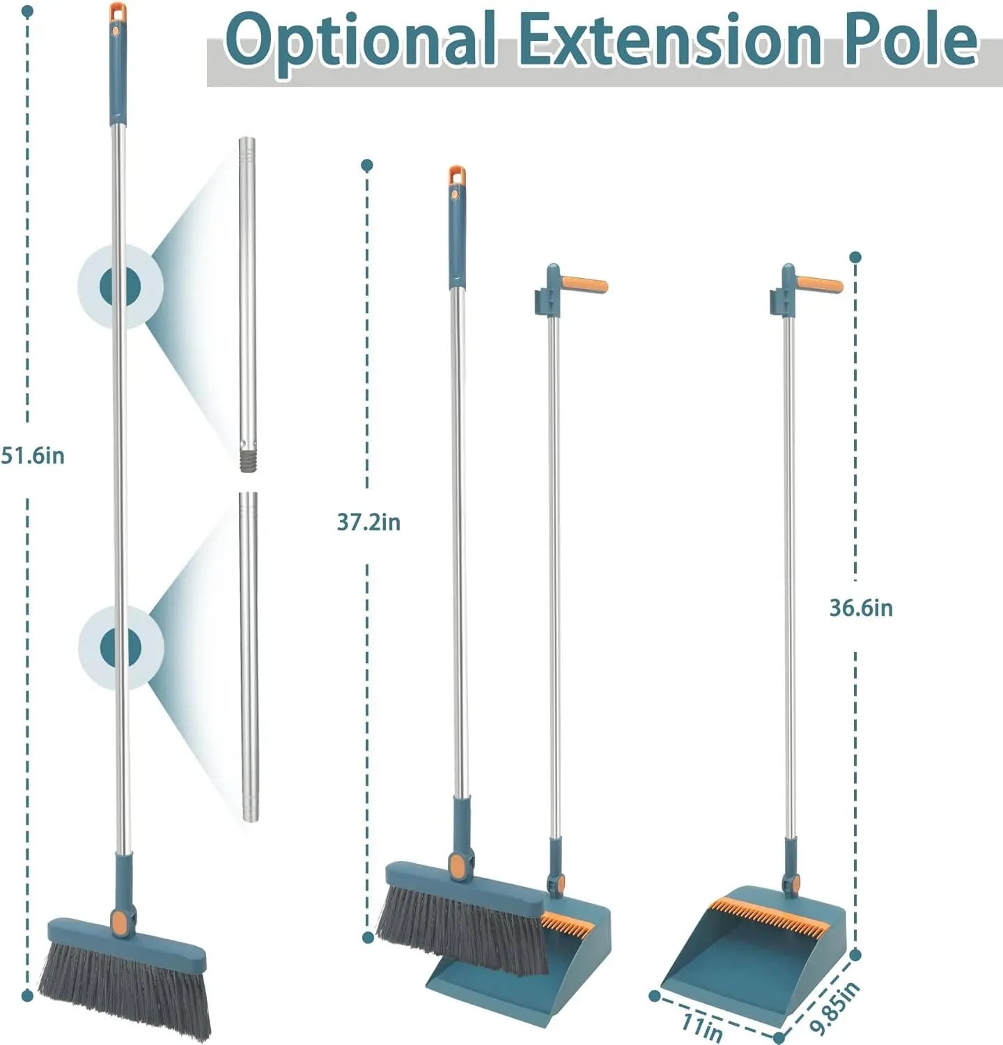 Broom and Dustpan Combo Set, Long Handled Adjustable Broom and Dustpan Set for Sweeping Home,Indoor Kitchen, Office Lobby  Floor