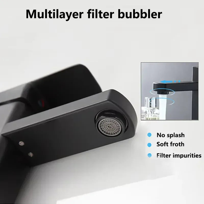 Bathroom Faucet Hot Cold Mixer Tap Deck Mounted Bathroom Basin Faucets Black Square Washbasin Sink Bathtub hot cold water Crane