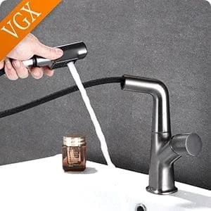 VGX Multifunctional Bathroom Faucets Pull Out Basin Mixer Sink Faucet Gourmet LED Temperature Tap 360° Tapware Crane Brass White