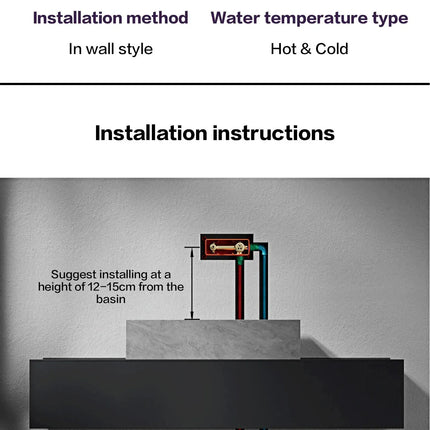 Robinet de salle de bain mural de luxe en laiton gris anthracite avec affichage numérique LED. Robinet de salle de bain monocommande avec eau chaude et froide intégrée.