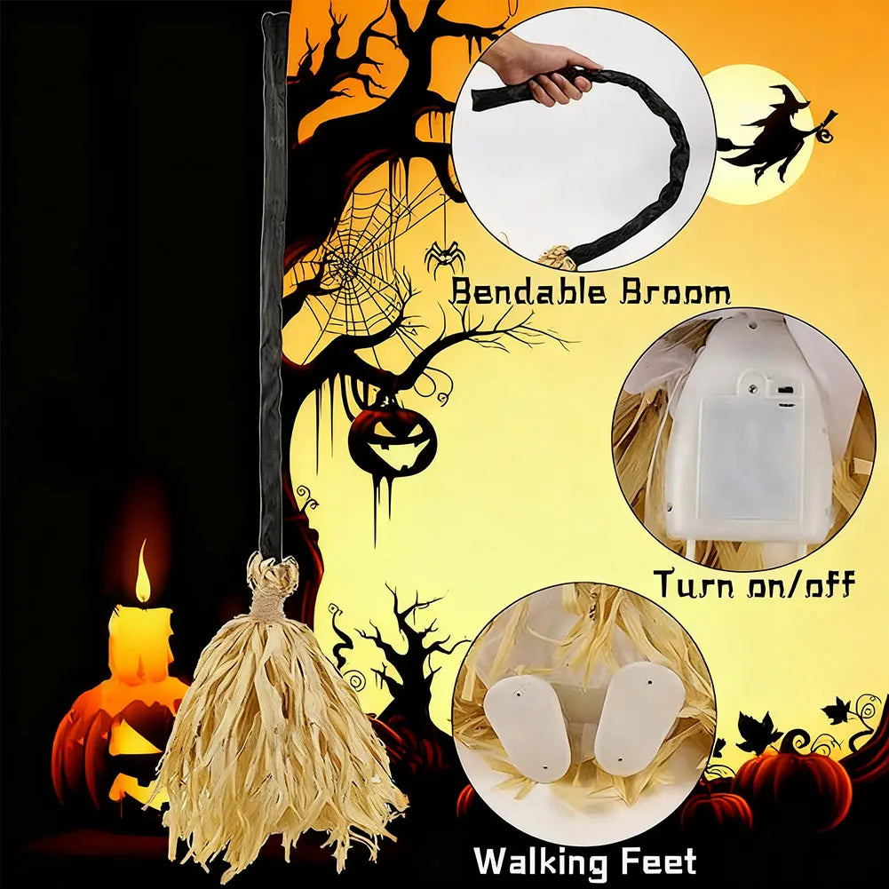 Floating Witch's Brooms Bendable Witches Brooms For Halloween Decor Animated Lights Up Moving Broomstick With Spookys Sounds