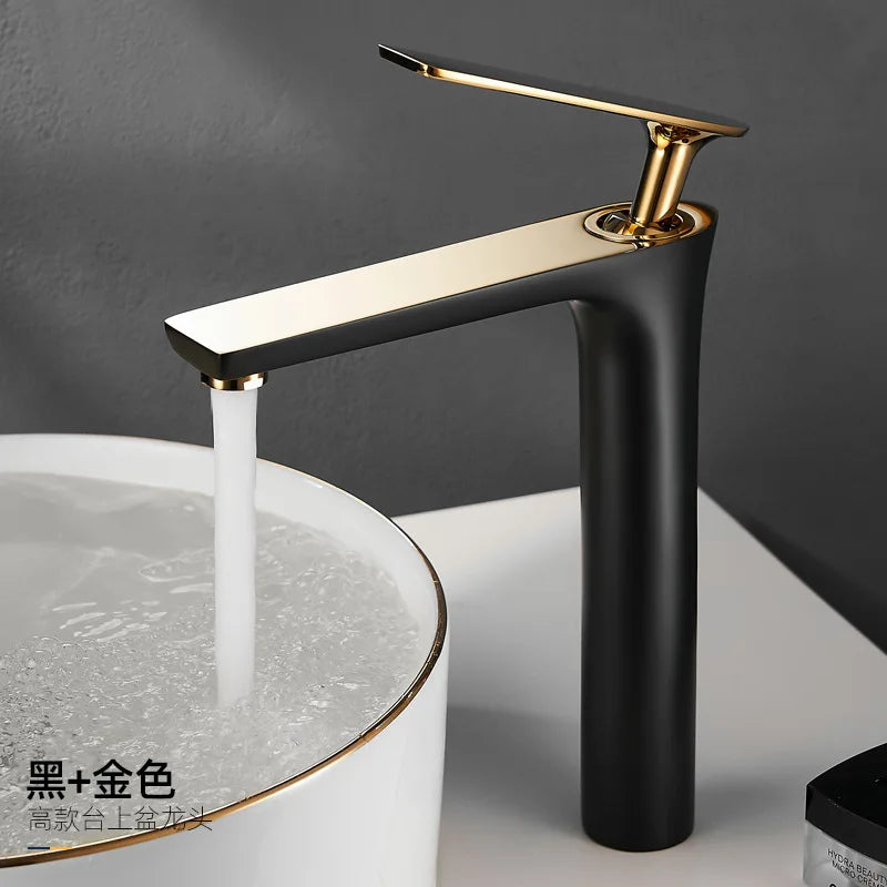 All Copper Black Gold Basin Faucet Sink Faucet Hot and Cold Faucet White Heightened Bathroom Faucet  Bathroom Faucet