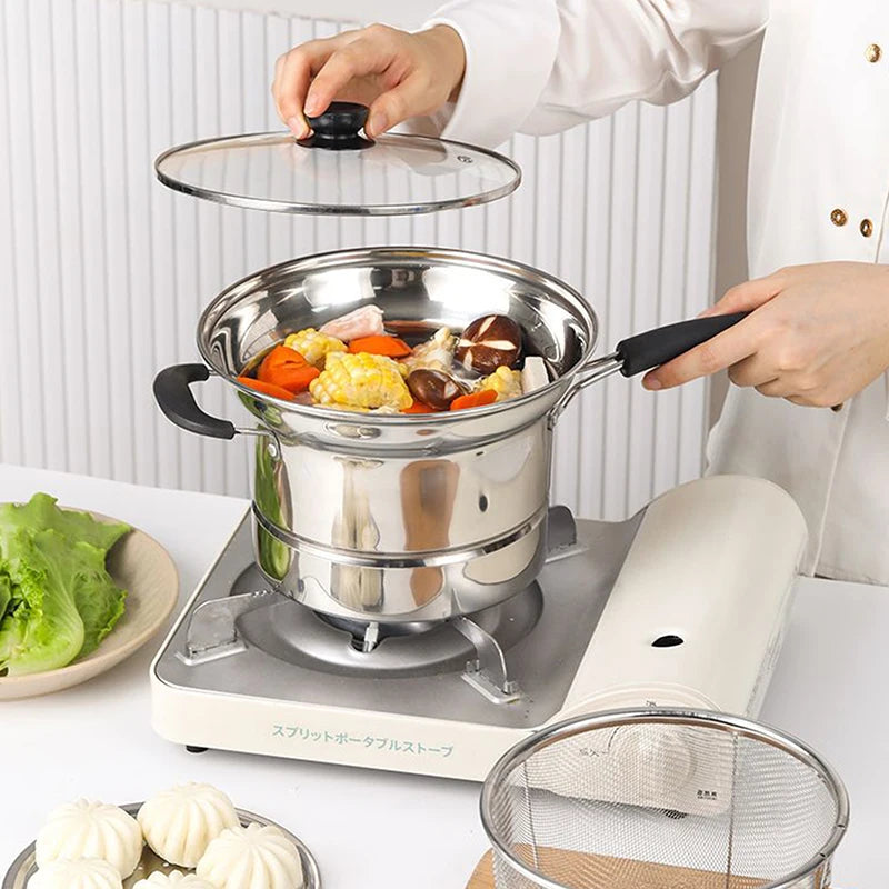 Stainless Steel Fryer Pot With Strainer Basket And Handle Portable Multi-functional Deep Frying Pot For French Fries Seafood