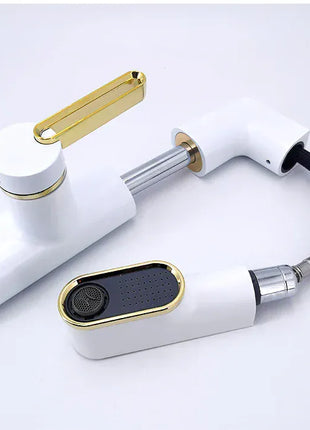 VGX Multifunctional Bathroom Faucets Pull Out Basin Mixer Sink Faucet Gourmet LED Temperature Tap 360° Tapware Crane Brass White