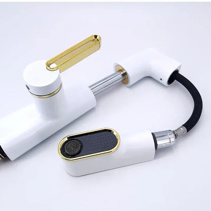 Robinet de salle de bain multifonctionnel VGX, mitigeur de lavabo extractible, robinet de lavabo avec indicateur de température LED, rotation à 360°, robinetterie Crane en laiton blanc