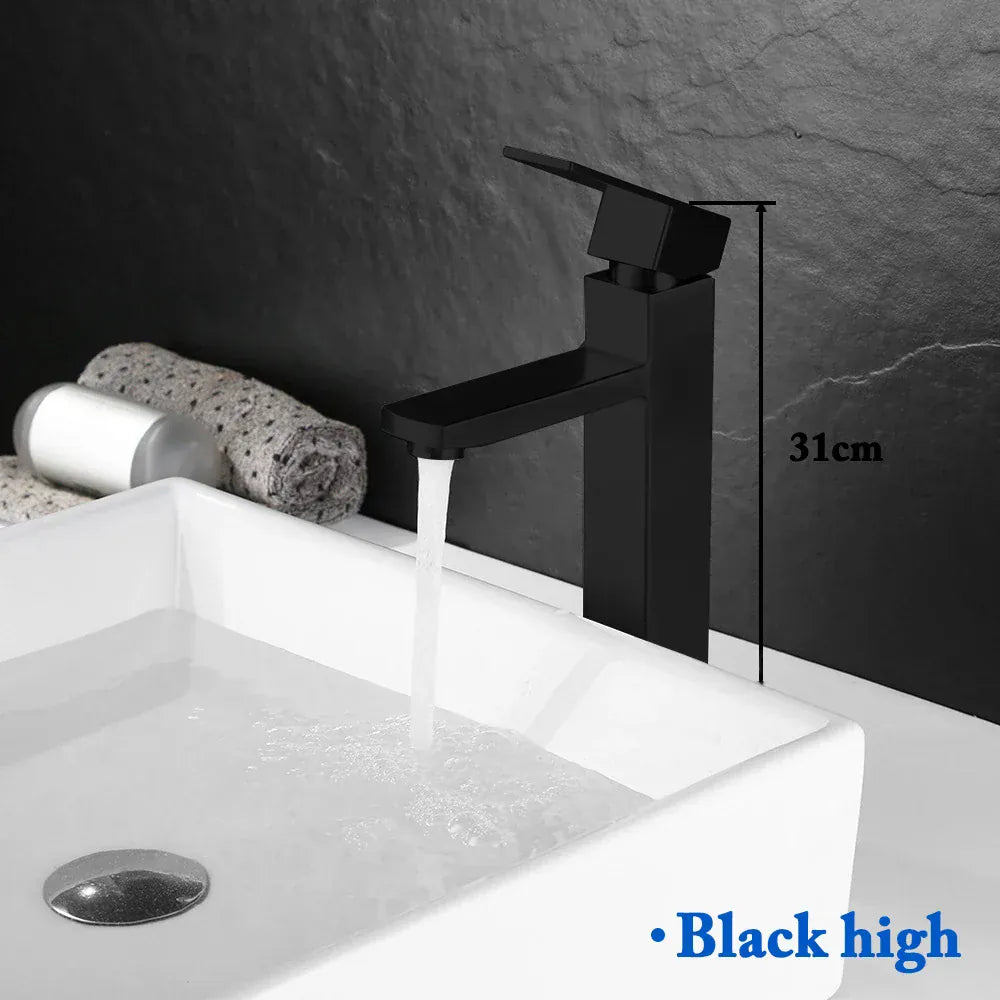 Basin Sink Bathroom Faucet Deck Mounted Hot Cold Water Basin Mixer Taps Matte Black Lavatory Sink Tap Crane（hose not  include）