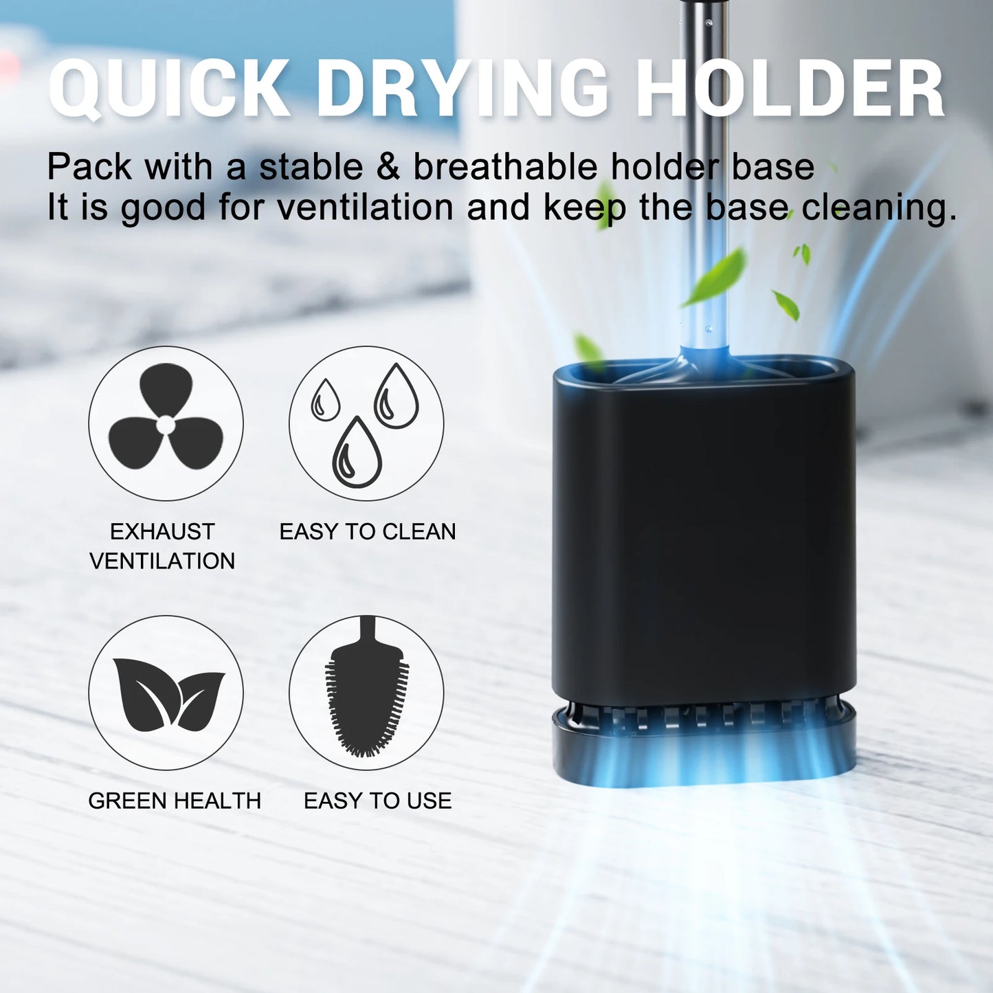 Brosse de toilette en silicone, nettoyage en profondeur, manche antidérapant en acier inoxydable et poils flexibles (noire), lot de 1