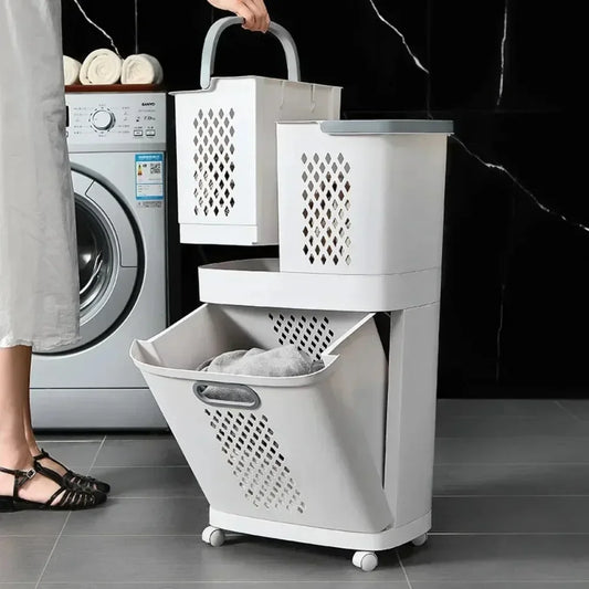 Plastics Laundry Basket Bathroom Dirty Clothe Basket with Wheel Household Multi-Layer Laundry Baskets for Storing Dirty Clothes - E-menage
