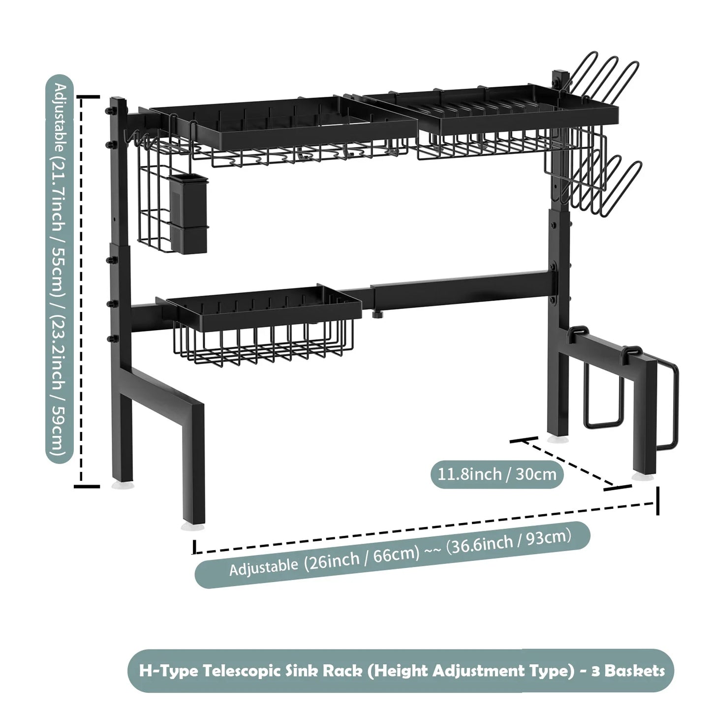Over The Sink Dish Drying Rack,Expandable 2-Tier Stainless Steel Over The Sink Dish Rack with Utensil Holder Dish Drainers