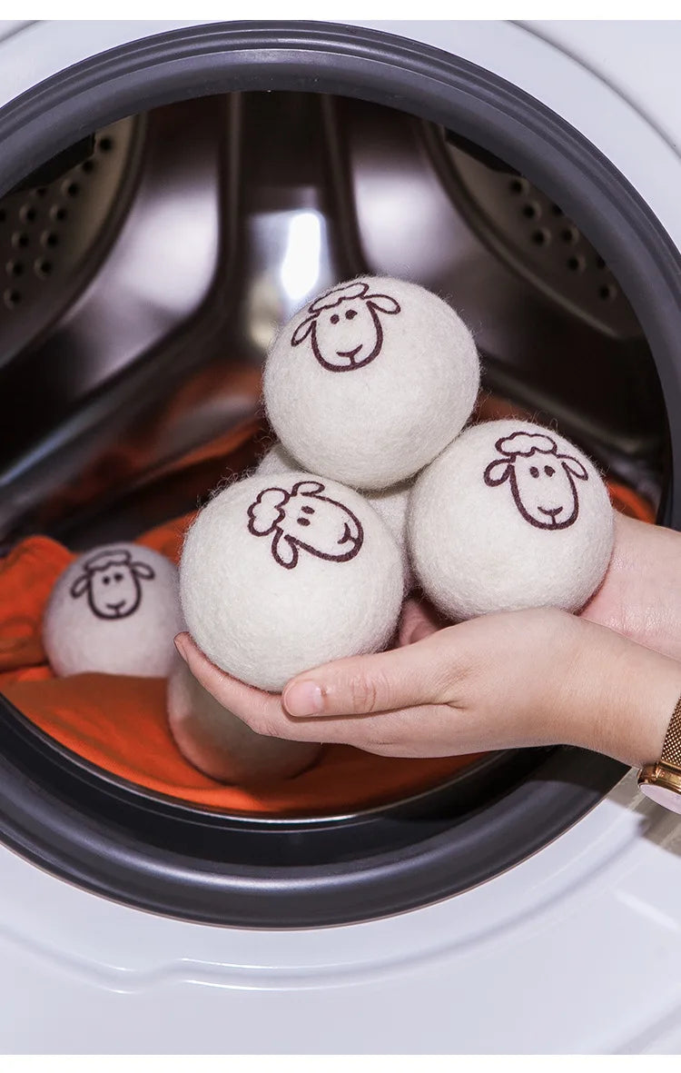 Boules de séchage en laine 7 cm, réutilisables, adoucissantes pour le linge - E-menage