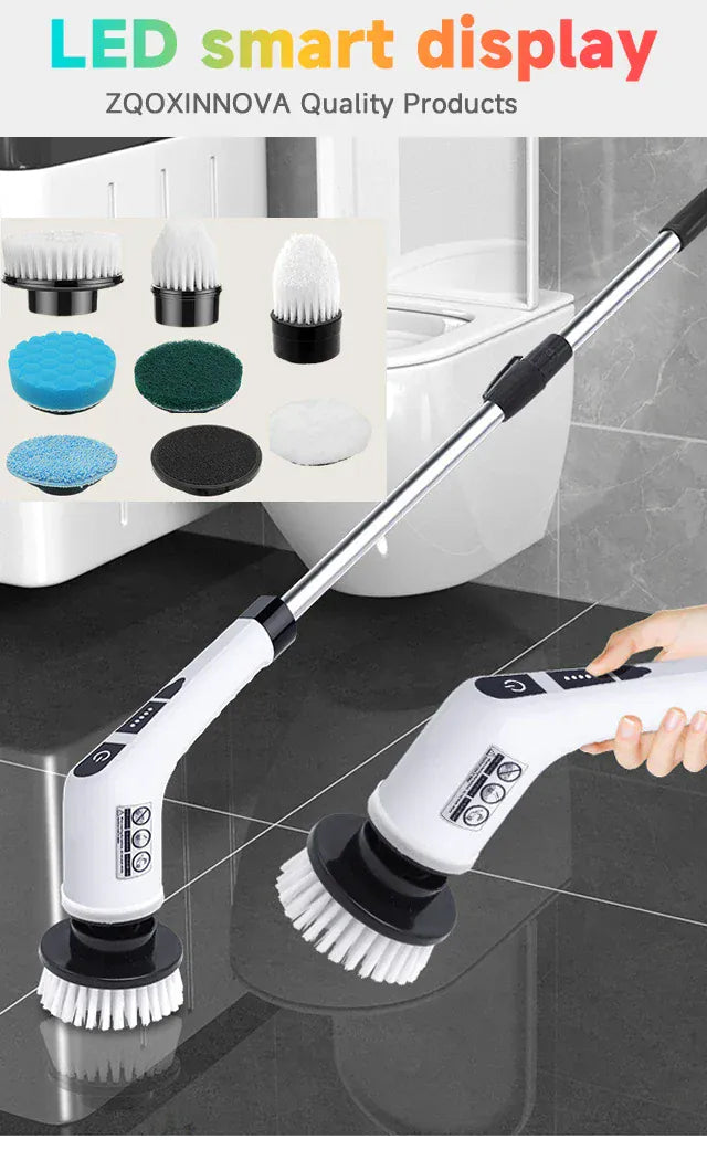 Brosse de Nettoyage Électrique Sans Fil 7 en 1 – Brosse Rotative Puissante Multi-Usages pour Cuisine, Salle de Bain, Sols & Vitres | Nettoyeur Ménager Rechargeable avec Écran Intelligent LCD/LED