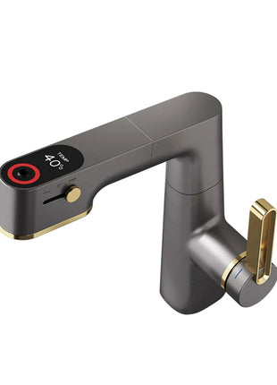 VGX Multifunctional Bathroom Faucets Pull Out Basin Mixer Sink Faucet Gourmet LED Temperature Tap 360° Tapware Crane Brass White