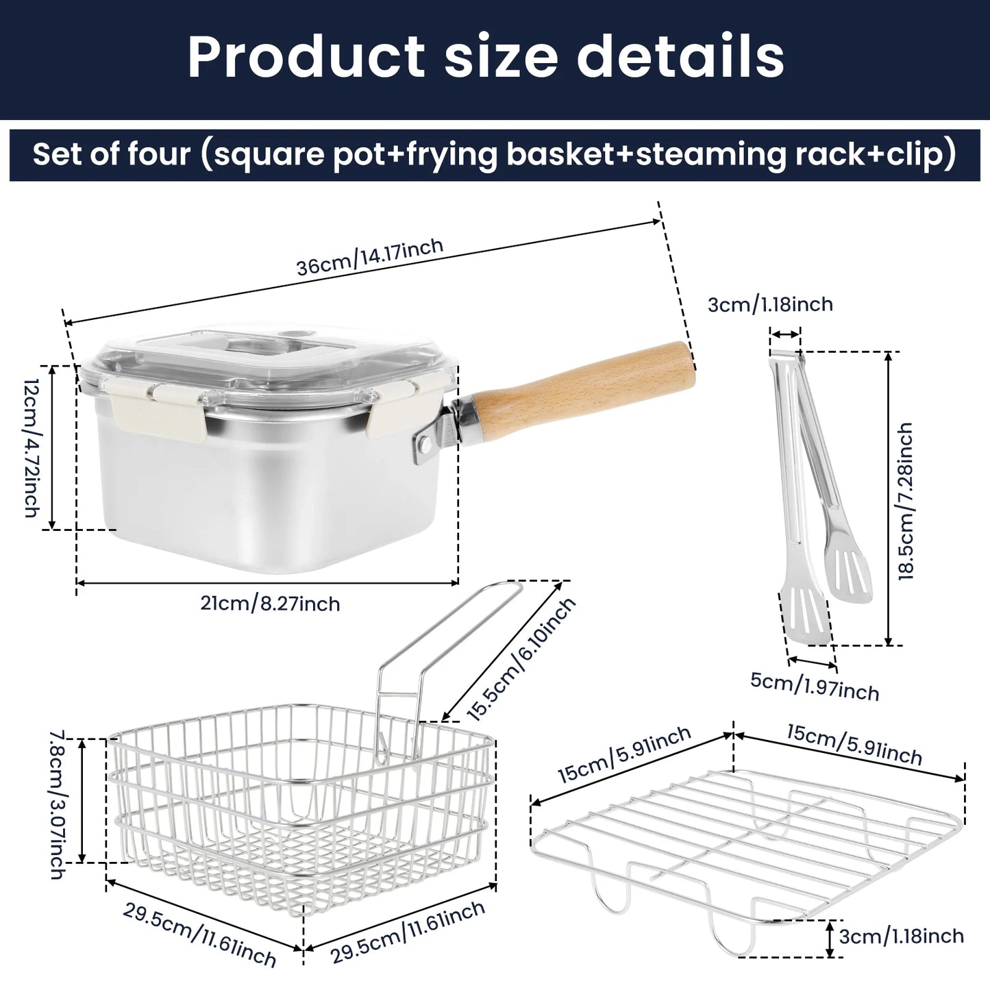 Deep Fryer Pot Stainless Steel Frying Pan Oil Saving Square Deep Frying Pan with Basket and Handle Versatile Deep Fryer with Lid