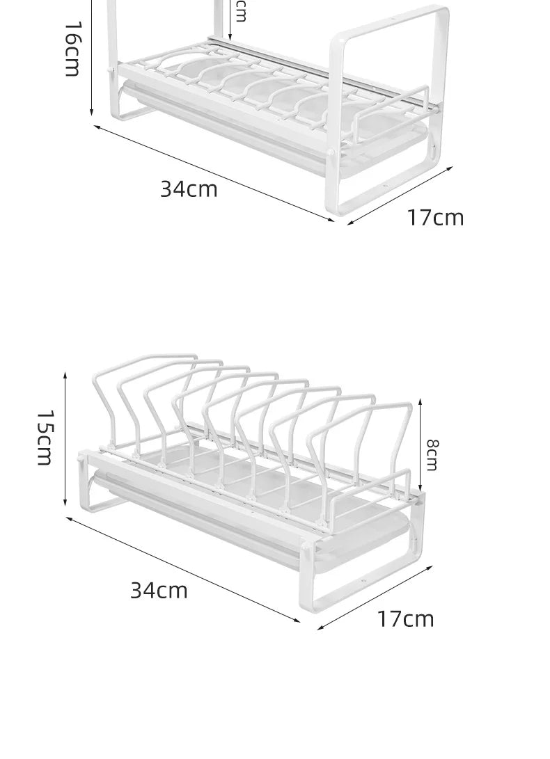 Dish Drain Shelf Stackable Drawer Bowls and Plates Organizer Rack Countertops Drain Shelf Cabinets Sink Cutlery Storage Shelf