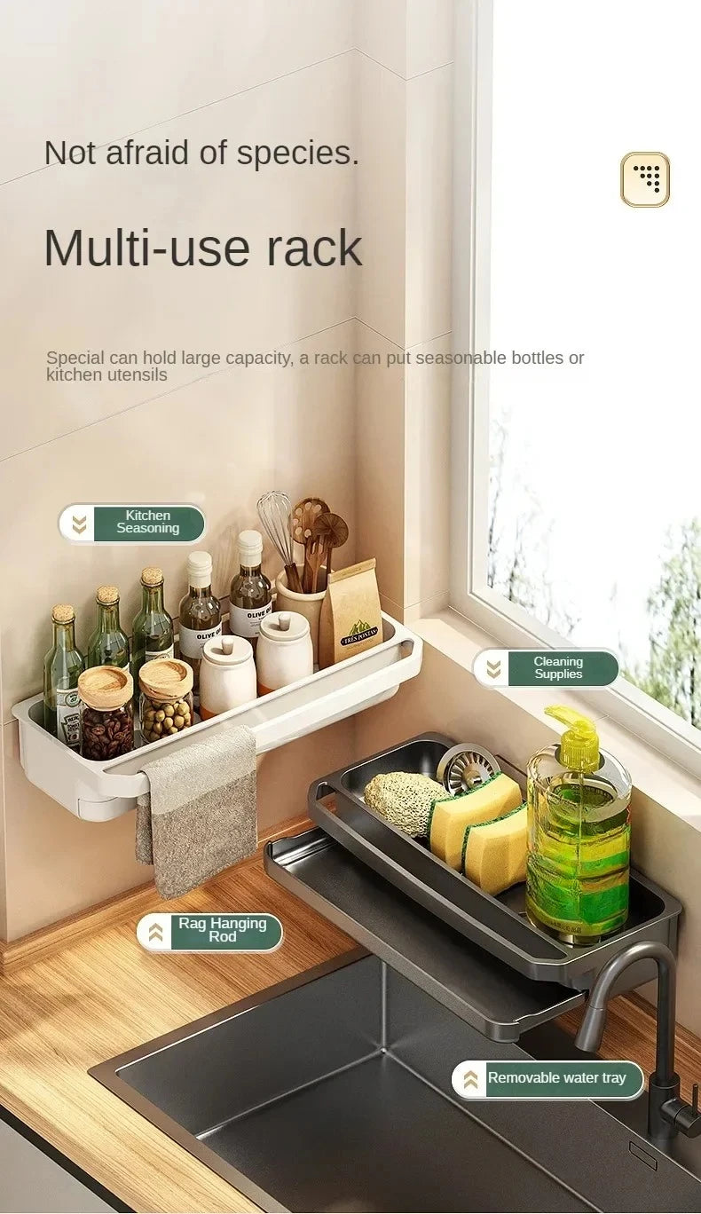 Drain Rack Kitchen Sink Organizer Self-draining Shelf Sponge Holder Dishcloth Soap Drainer Kitchen Gadgets Kitchen Accessories