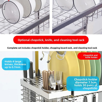 Égouttoir de cuisine en acier inoxydable 304 avec porte-assiettes de rangement multifonction pour évier de cuisine à poser sur le plan de travail