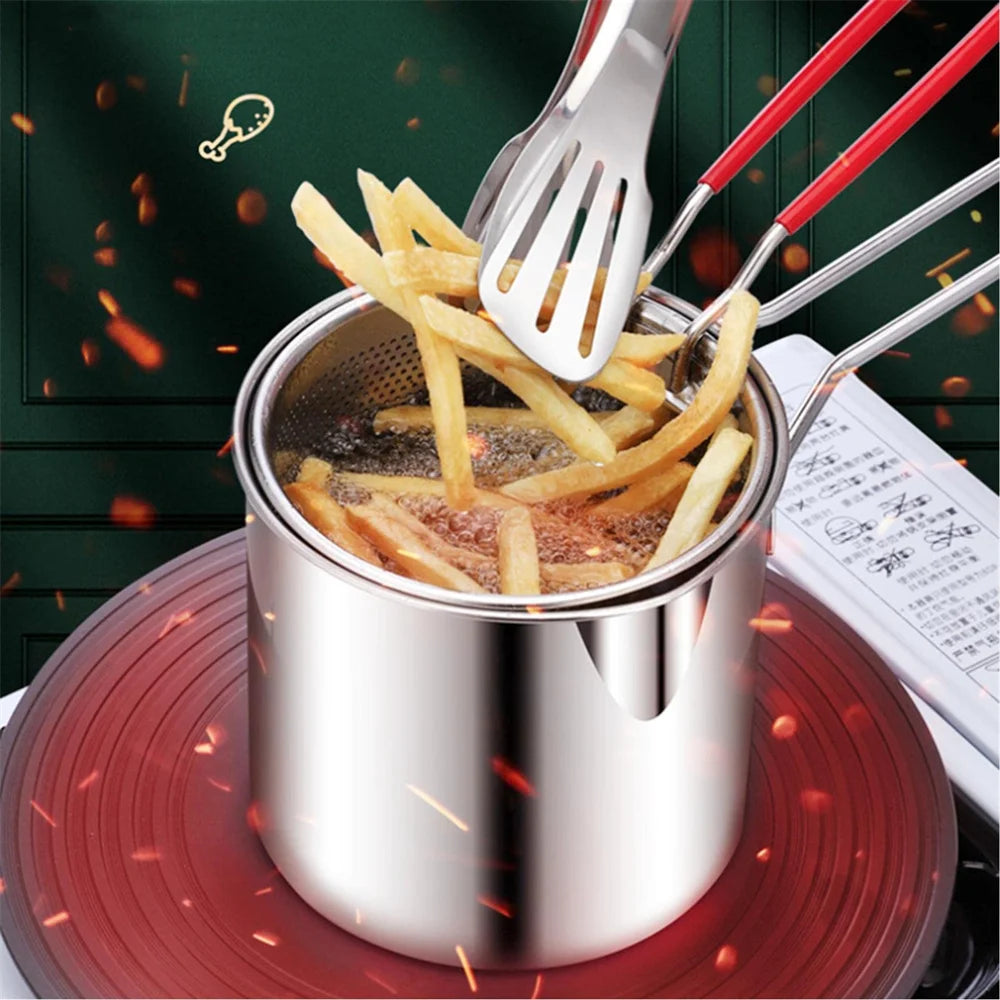 Ensemble de friteuse en acier inoxydable avec panier à friture, passoire à pâtes pour frites, mini-cuiseur à tempura