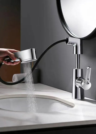 VGX Multifunctional Bathroom Faucets Pull Out Basin Mixer Sink Faucet Gourmet LED Temperature Tap 360° Tapware Crane Brass White