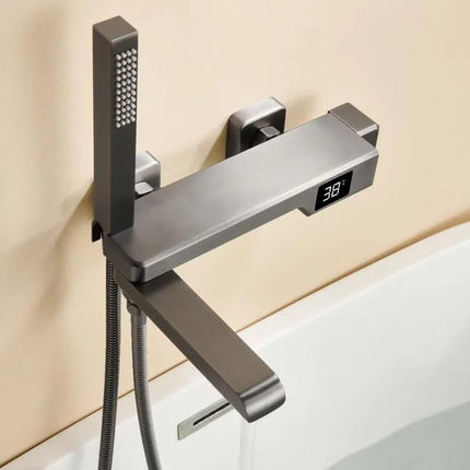 Robinet de baignoire en laiton, mitigeur de douche, robinet de salle de bain avec affichage numérique Crane et bec cascade.