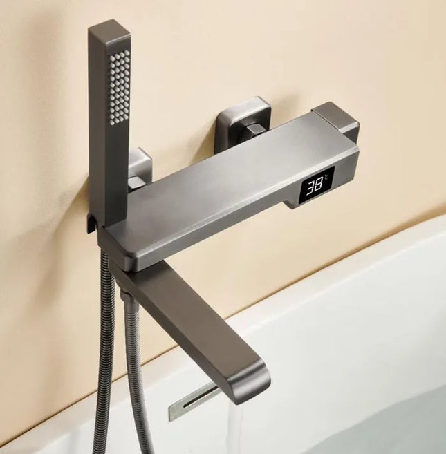 Robinet de baignoire en laiton, mitigeur de douche, robinet de salle de bain avec affichage numérique Crane et bec cascade.