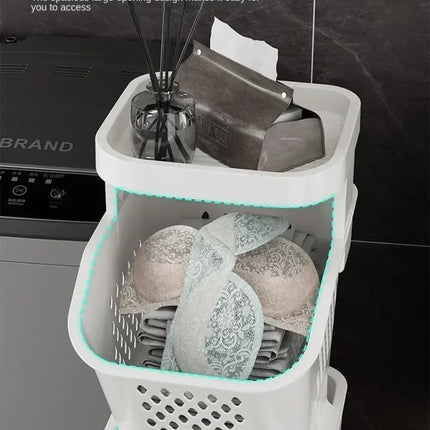 Laundry Storage Rack Basket Multilayer Dirty Clothes Storage Basket With Wheel Large Capacity Household Bathroom Shelf Organizer - E-menage